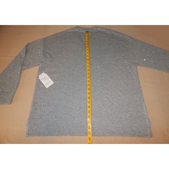 Women's Time And Tru V Neck Sequin Sweater GRAY Pullover Size XL (16-18) NWT - Picture 2 of 16